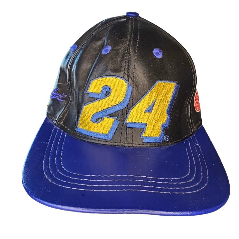 90s Jeff Gordon NASCAR Dupont Racing LEATHER Baseball Cap Snapback Hat Edgy‎